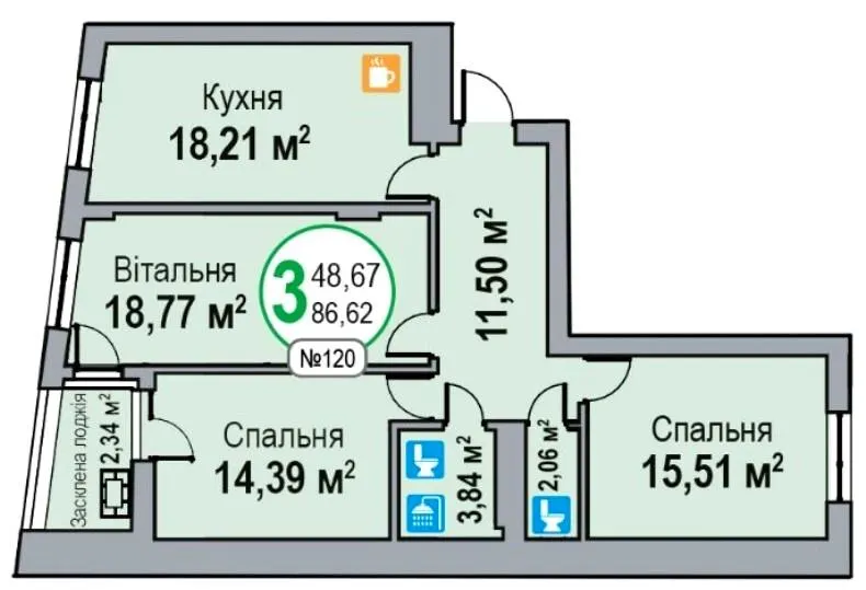 ЖК ЕКО-ДІМ на Трускавецькій — 86.6 м²