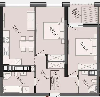 2-комнатная квартира, 62 м², вул. Тимотея Бордуляка, 7, Тернополь — фото 1