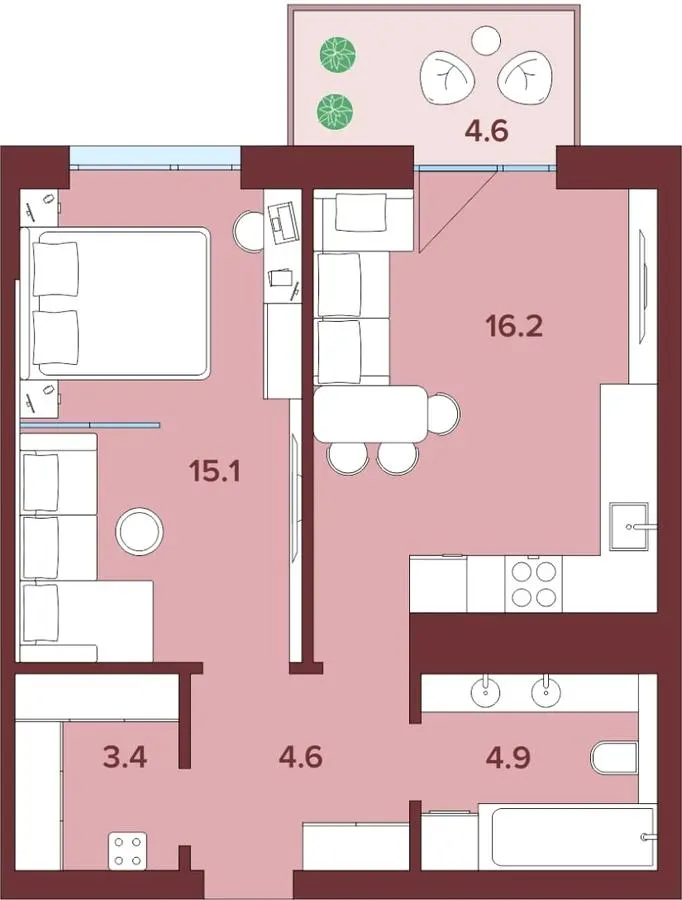 ЖК Кориця — 45.5 м²