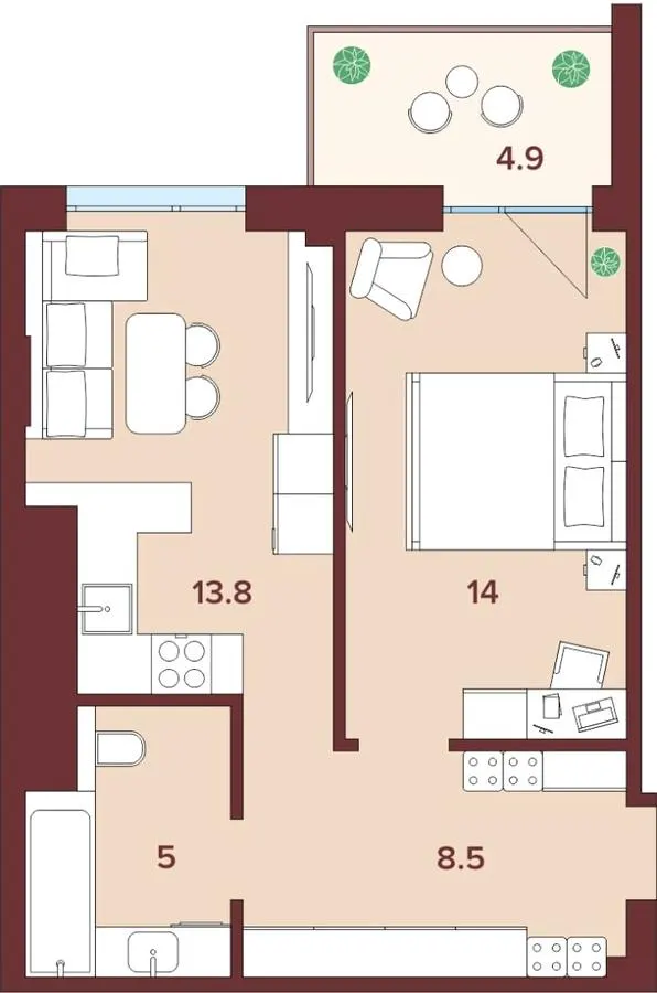 ЖК Кориця — 43.7 м²