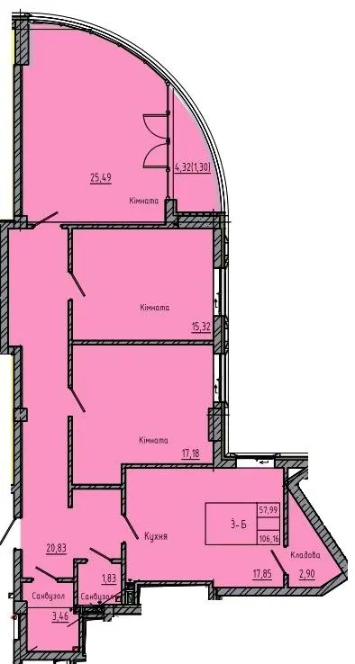 ЖК Лідерсівський — 106.2 м²