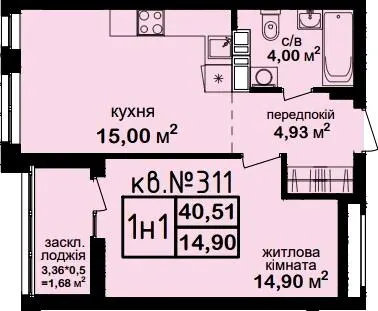 ЖК Феофанія City — 40.5 м²