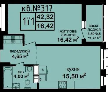 ЖК Феофанія City — 42.3 м²