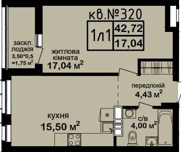 ЖК Феофанія City — 42.7 м²