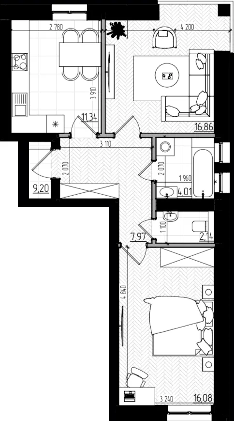 Клубний будинок Безпечний дім — 58.5 м²