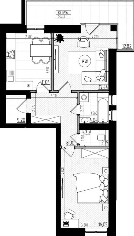 Клубний будинок Безпечний дім — 58.7 м²