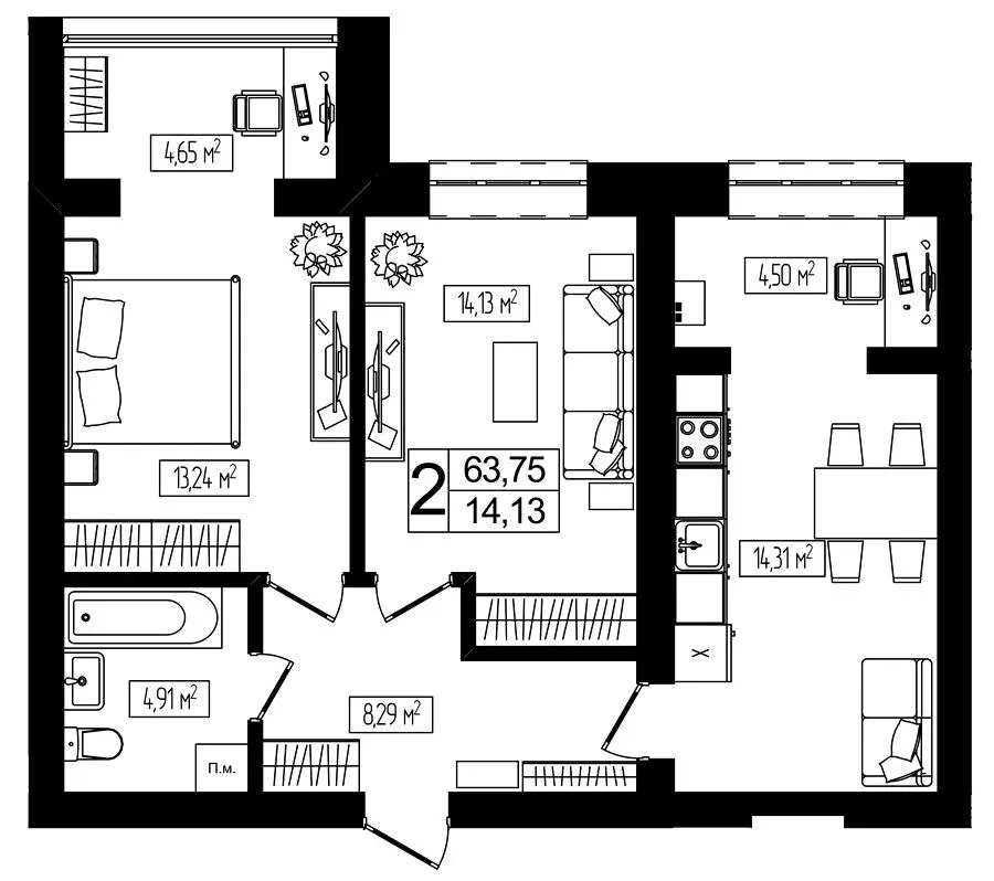 ЖК Living Park «Нова Будова-2» — 63.8 м²