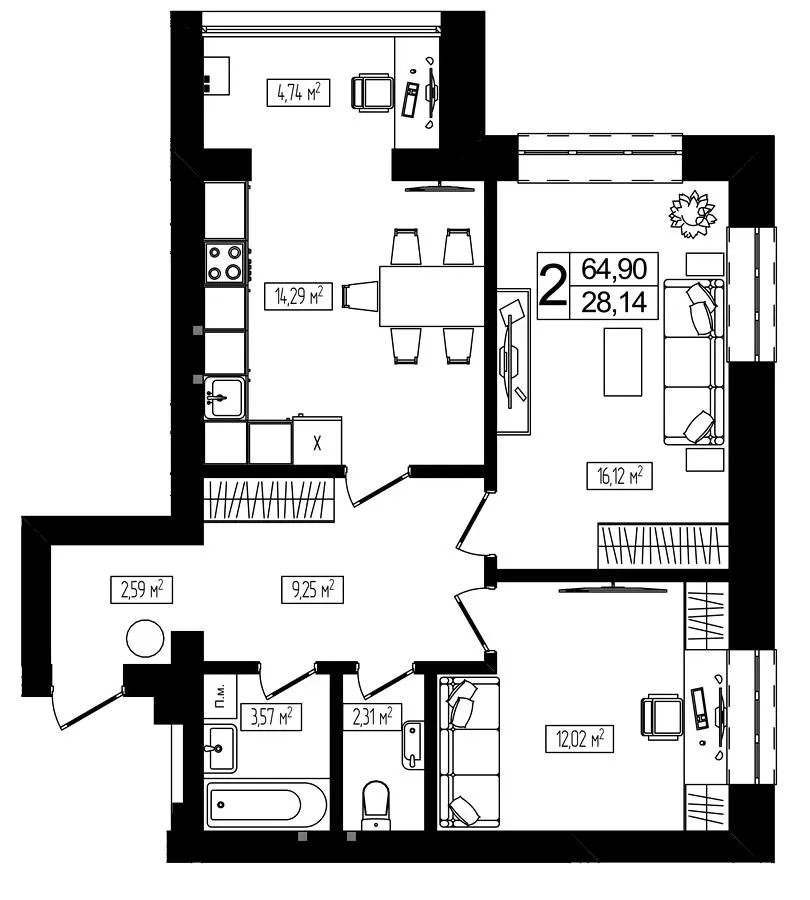 ЖК Living Park «Нова Будова-2» — 64.9 м²