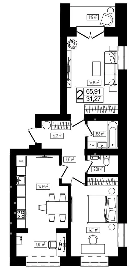 ЖК Living Park «Нова Будова-2» — 65.9 м²