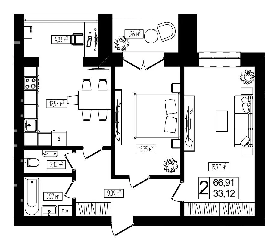 ЖК Living Park «Нова Будова-2» — 66.9 м²