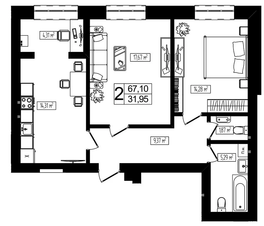 ЖК Living Park «Нова Будова-2» — 67.1 м²