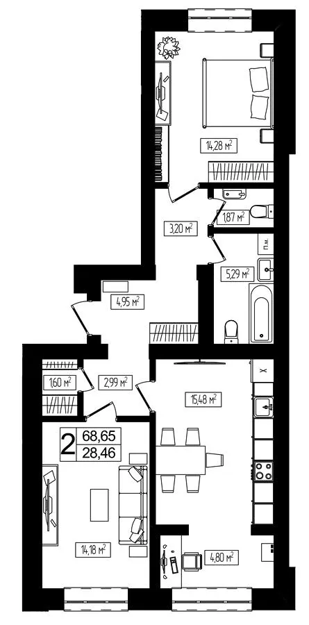 ЖК Living Park «Нова Будова-2» — 68.7 м²