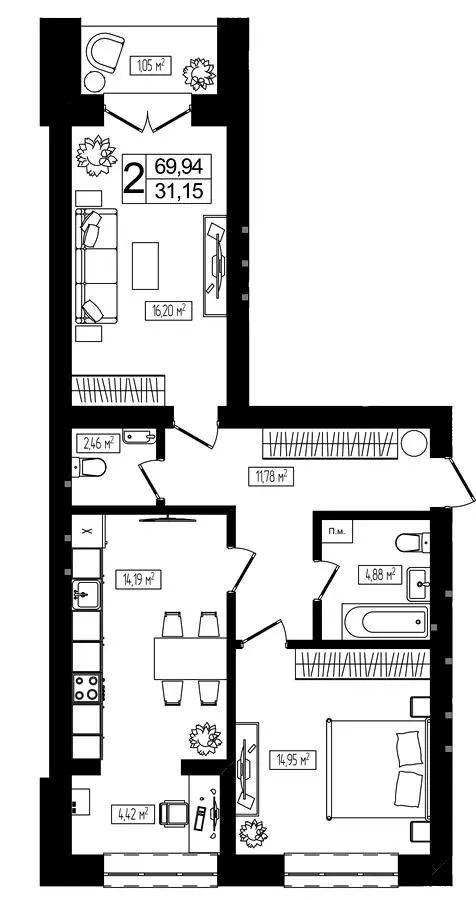 ЖК Living Park «Нова Будова-2» — 69.9 м²