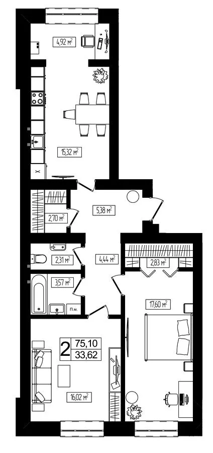 ЖК Living Park «Нова Будова-2» — 75.1 м²