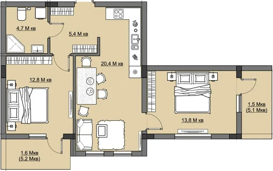 ЖК MISTO — 61 м²