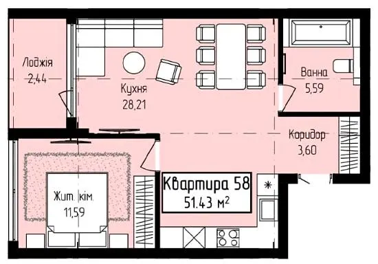 ЖК Fly Town — 51.4 м²