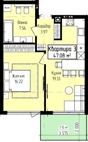 ЖК Fly Town — 47.1 м²