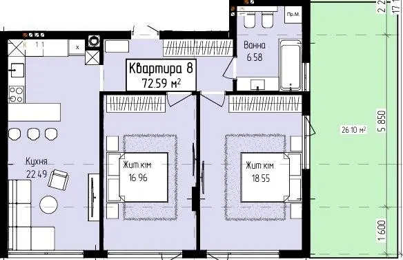 ЖК Fly Town — 72.6 м²