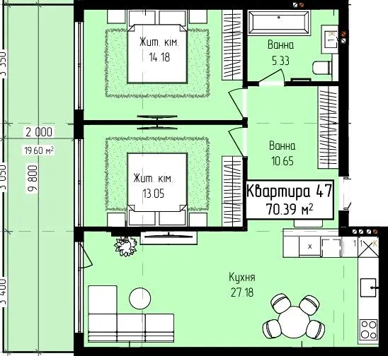 ЖК Fly Town — 70.4 м²
