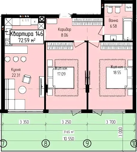 ЖК Fly Town — 72.6 м²
