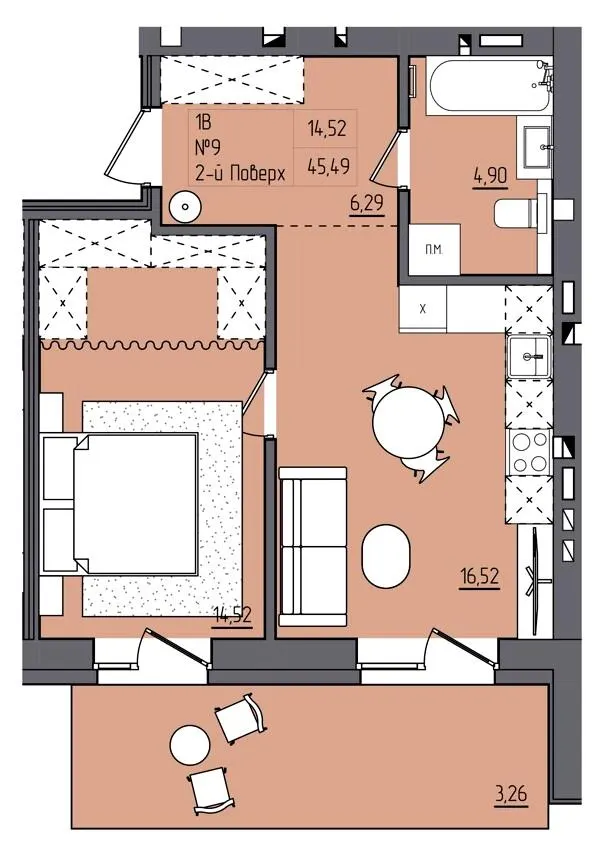 ЖК Під сонцем — 45.5 м²