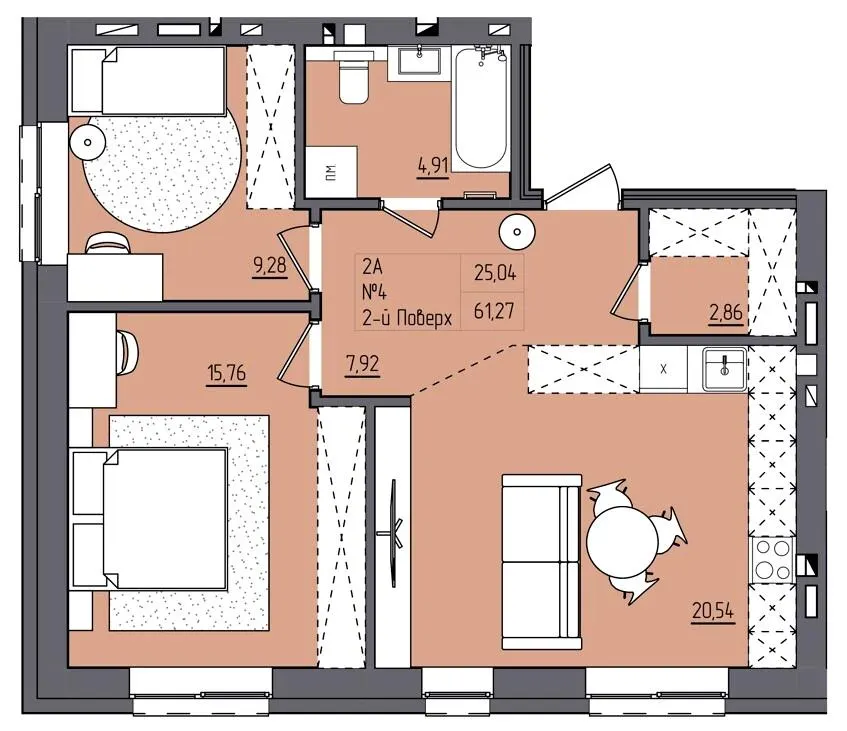 ЖК Під сонцем — 61.3 м²