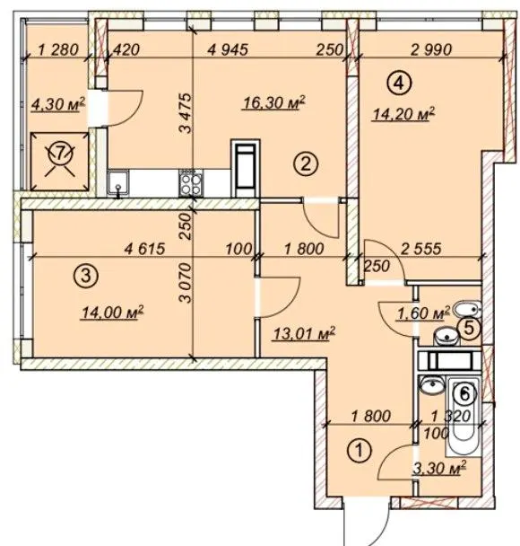 ЖК 4 сезони — 66.7 м²