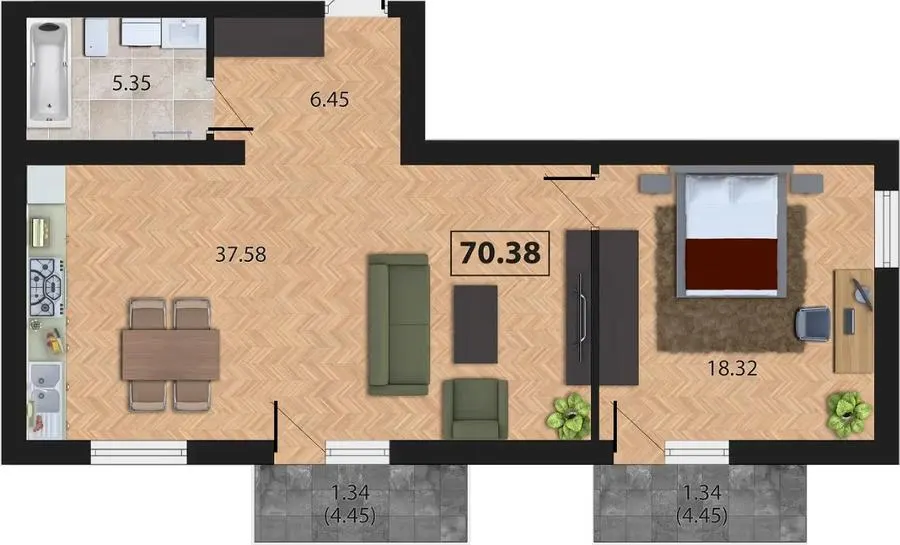 ЖК SION — 70.4 м²