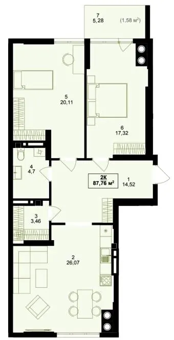 ЖК Green Side — 87.8 м²