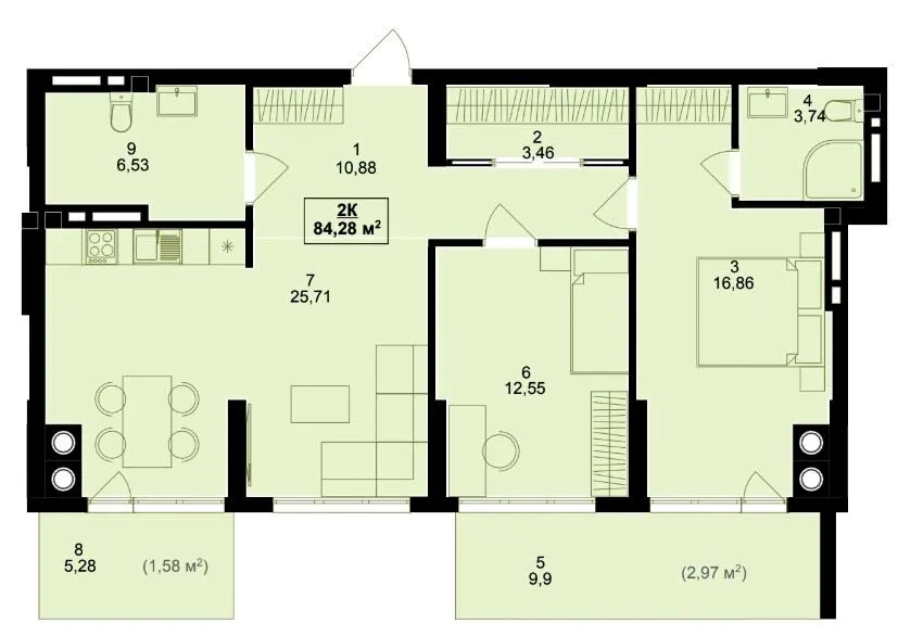 ЖК Green Side — 84.3 м²