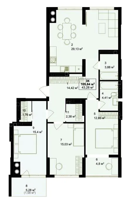 ЖК Green Side — 105.6 м²