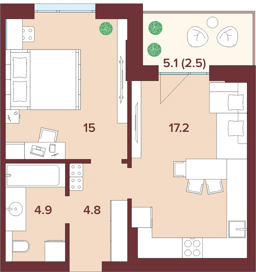 ЖК Кориця — 44.4 м²