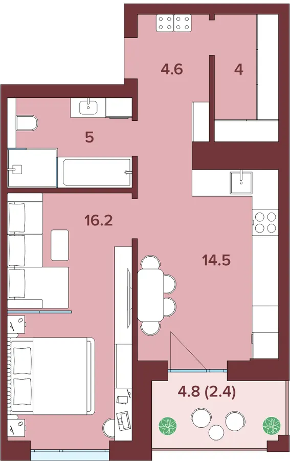 ЖК Кориця — 46.7 м²