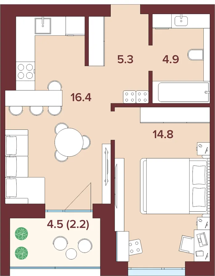 ЖК Кориця — 43.6 м²