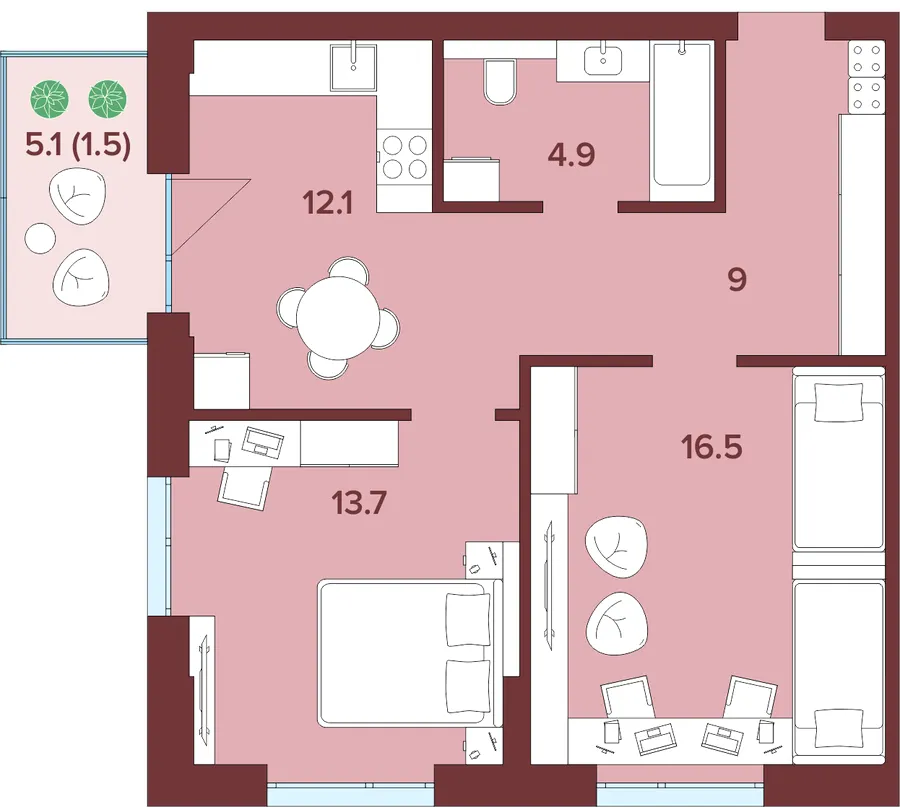 ЖК Кориця — 57.7 м²