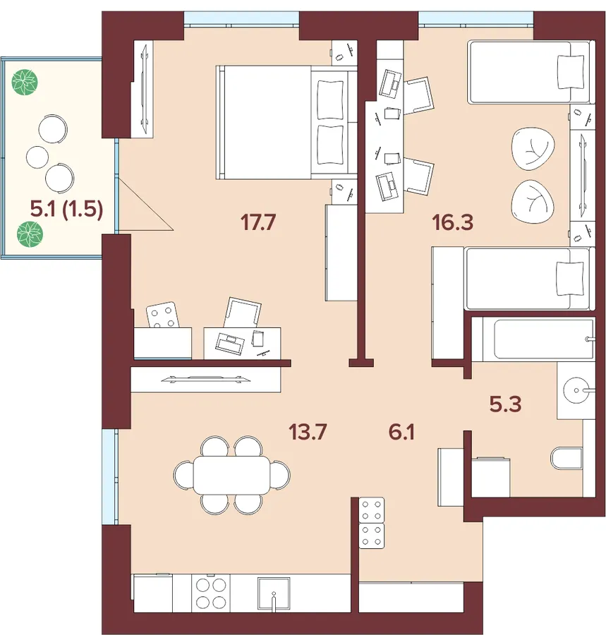 ЖК Кориця — 60.6 м²