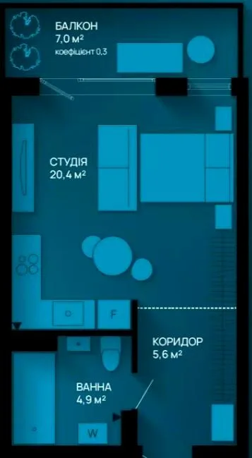 1-кімнатна квартира, 33 м², вул. Хіміків, 28, Пасічна — фото 1