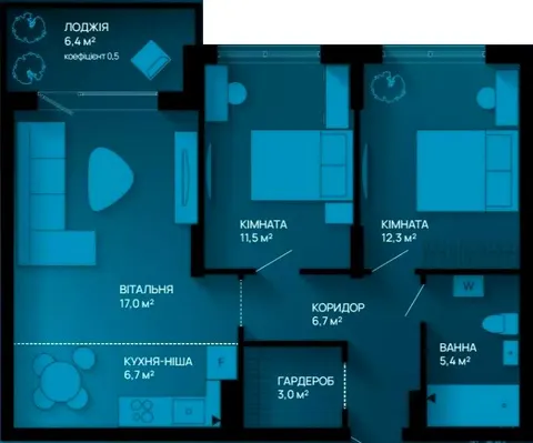 3-комнатная квартира, 66 м², вул. Хіміків, 28, Пасечная