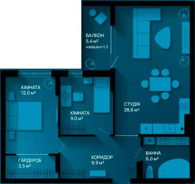 3-комнатная квартира, 71 м², вул. Хіміків, 28, Пасечная — фото 1
