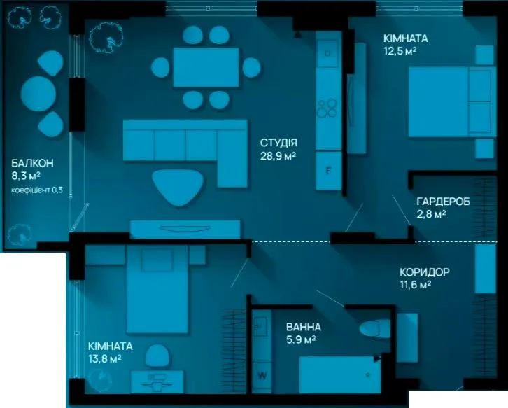 3-комнатная квартира, 78 м², вул. Хіміків, 28, Пасечная — фото 1