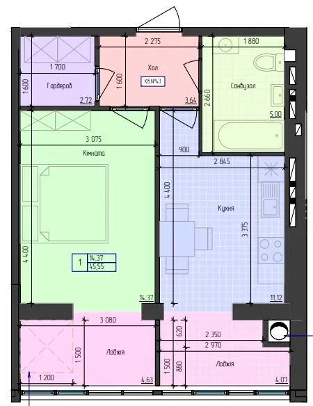 1-комнатная квартира, 46 м², вул. Рівненська, 25, Луцк — фото 1