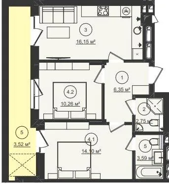 2-комнатная квартира, 57 м², Стрый — фото 1