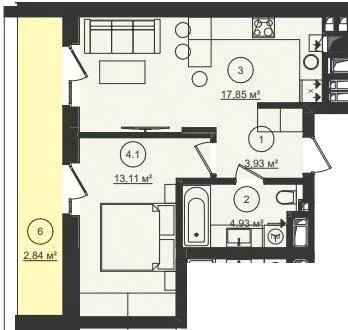 1-комнатная квартира, 43 м², Стрый — фото 1