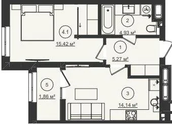 1-комнатная квартира, 42 м², Стрый — фото 1