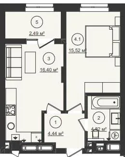 1-комнатная квартира, 44 м², Стрый — фото 1