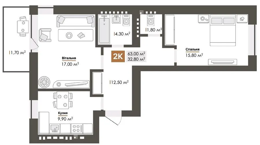 ЖК Park Residence — 63 м²