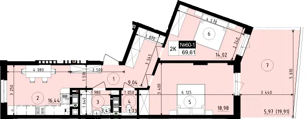 ЖК Парус ONE — 69.6 м²