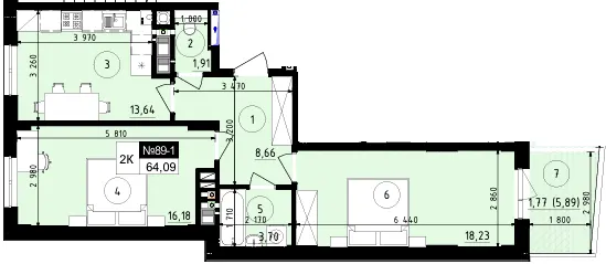 ЖК Парус ONE — 64.1 м²