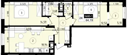ЖК Парус ONE — 64.2 м²