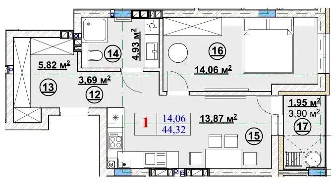 ЖК Ромашка — 44.3 м²